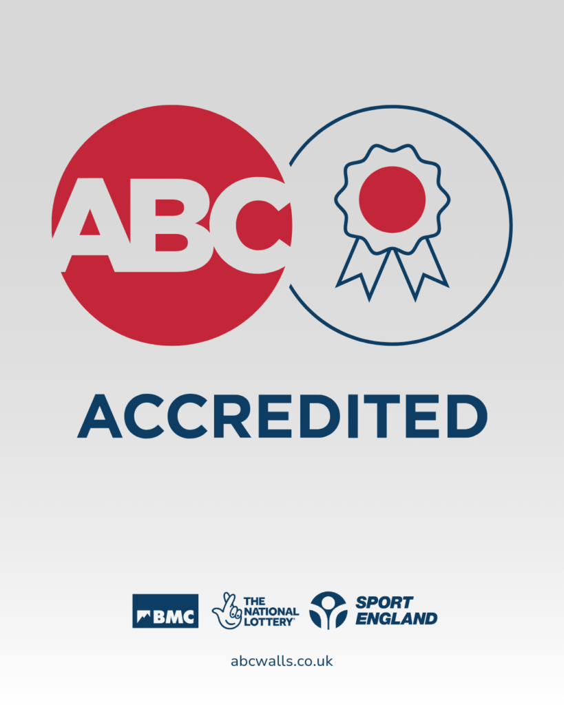 An image of a plaque with the ABC Accredited logo, with the BMC, National Lottery and Sport England logos below.